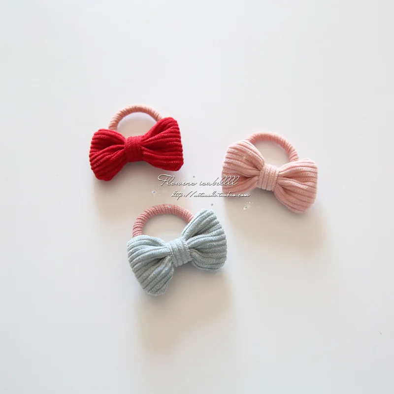 Kids Hair Bows Set 1PC Floral Beige Pink Fabric Elastic Ties No Tangle Hair Accessories for Toddler Girls