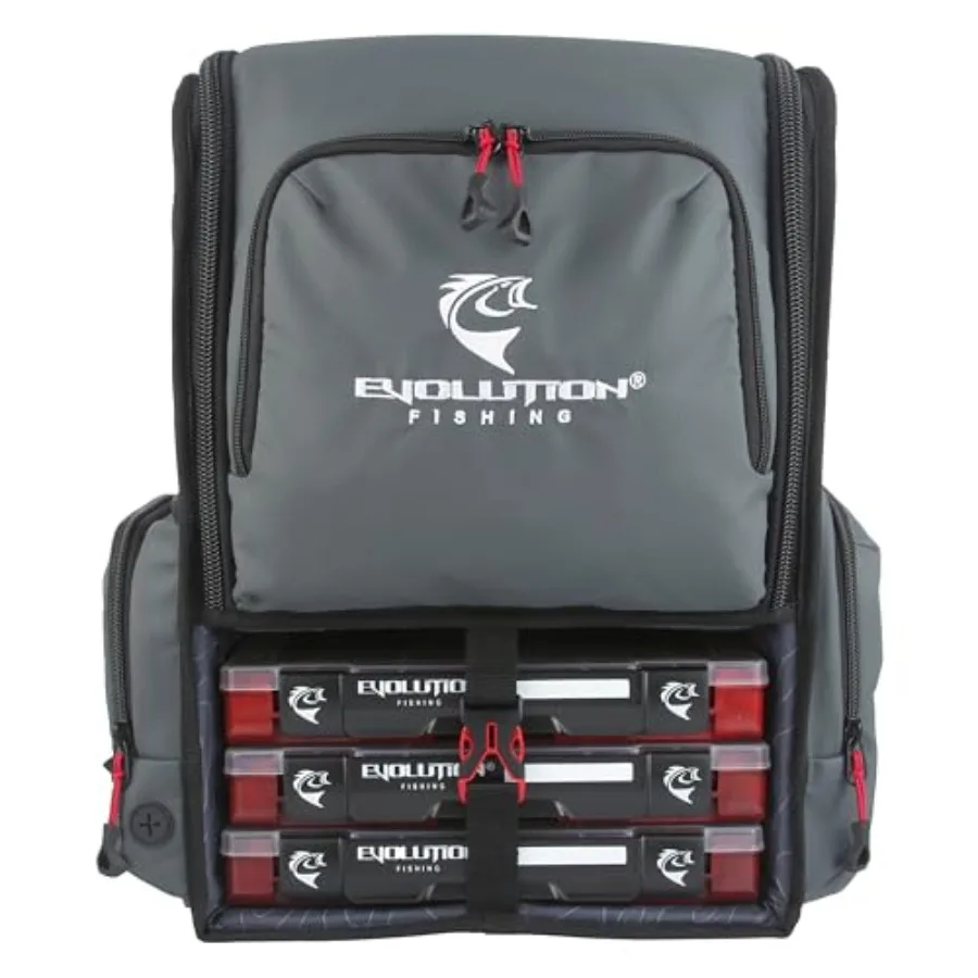 

Evolution Fishing Largemouth 3.0 Tackle Backpack - Patent Pending Modular Dividers Rod Holders Heavy Duty Fishing Backpack Incl