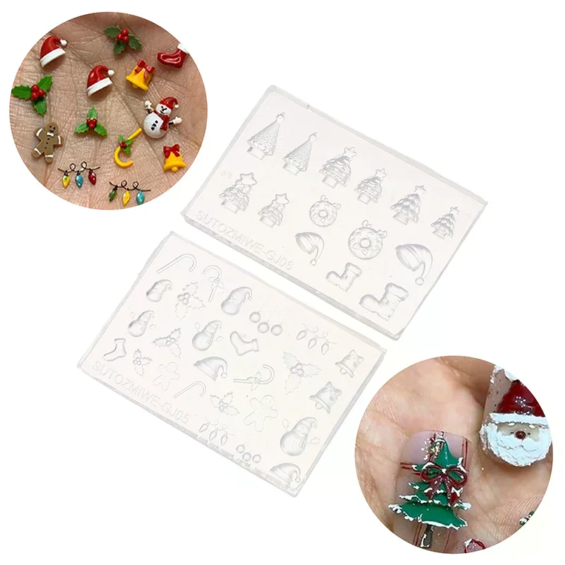3D Silicone Nail Mold For DIY Nail Art Christmas Tree Snowman Bell Gingerbread Man Transparent Design Template Manicure Tool
