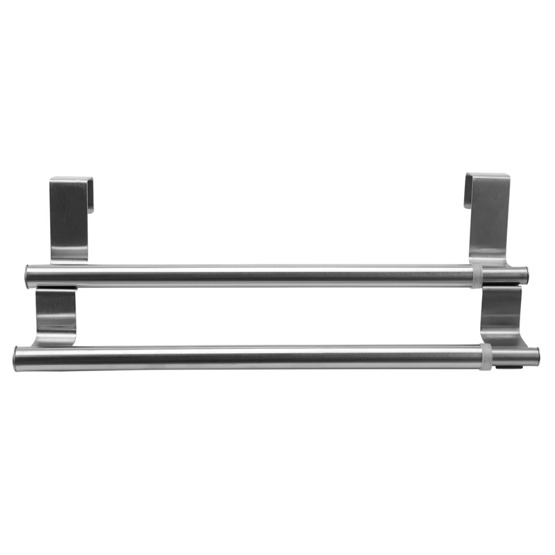 Kitchen Over Cabinet Double Towel Bar Rack, Expandable Hand Towel Holder For Universal Fit On Inside Or Outside