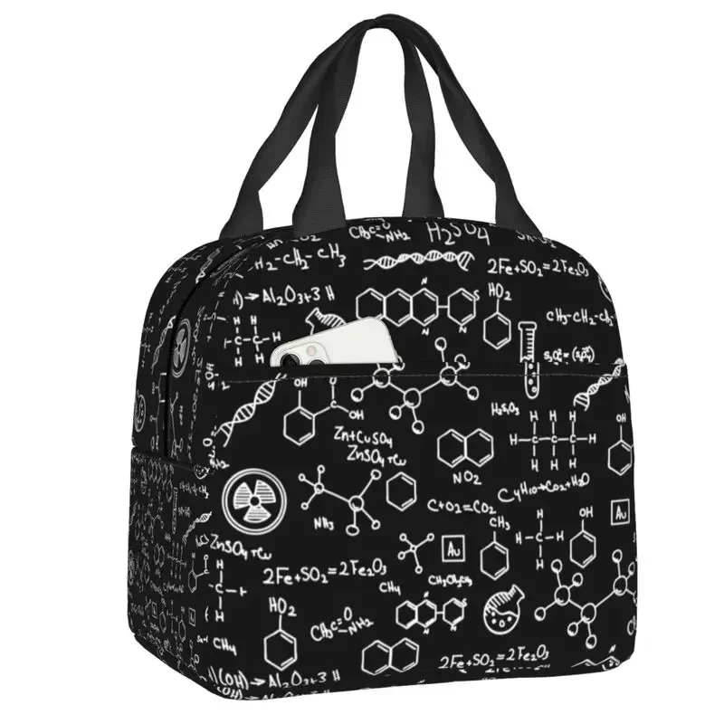 Science Chemistry Pattern Portable Lunch Box for Chemical Lab Tech Thermal Cooler Food Insulated Lunch Bag Kids School Children
