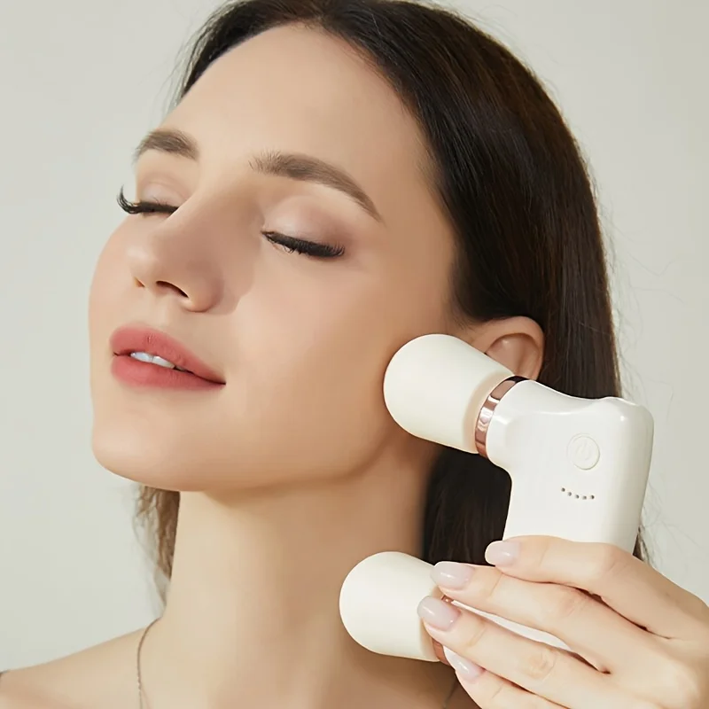 

Электрический массажный пистолет с двойной головкой, мини-беспроводной ручной массажер для расслабления мышц, массажер для лица, ног, живота с подогревом, вибрацией