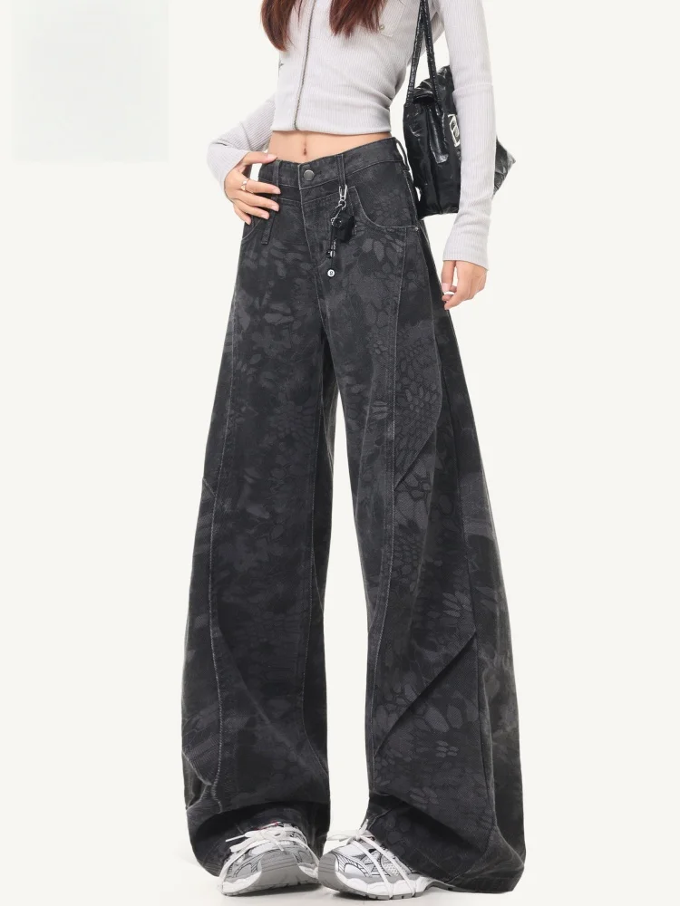 

Slimming High Waist Wide Leg Workwear Jeans Casual Style Zipper Closure Comfortable Breathable Denim Pants for Women in Black...