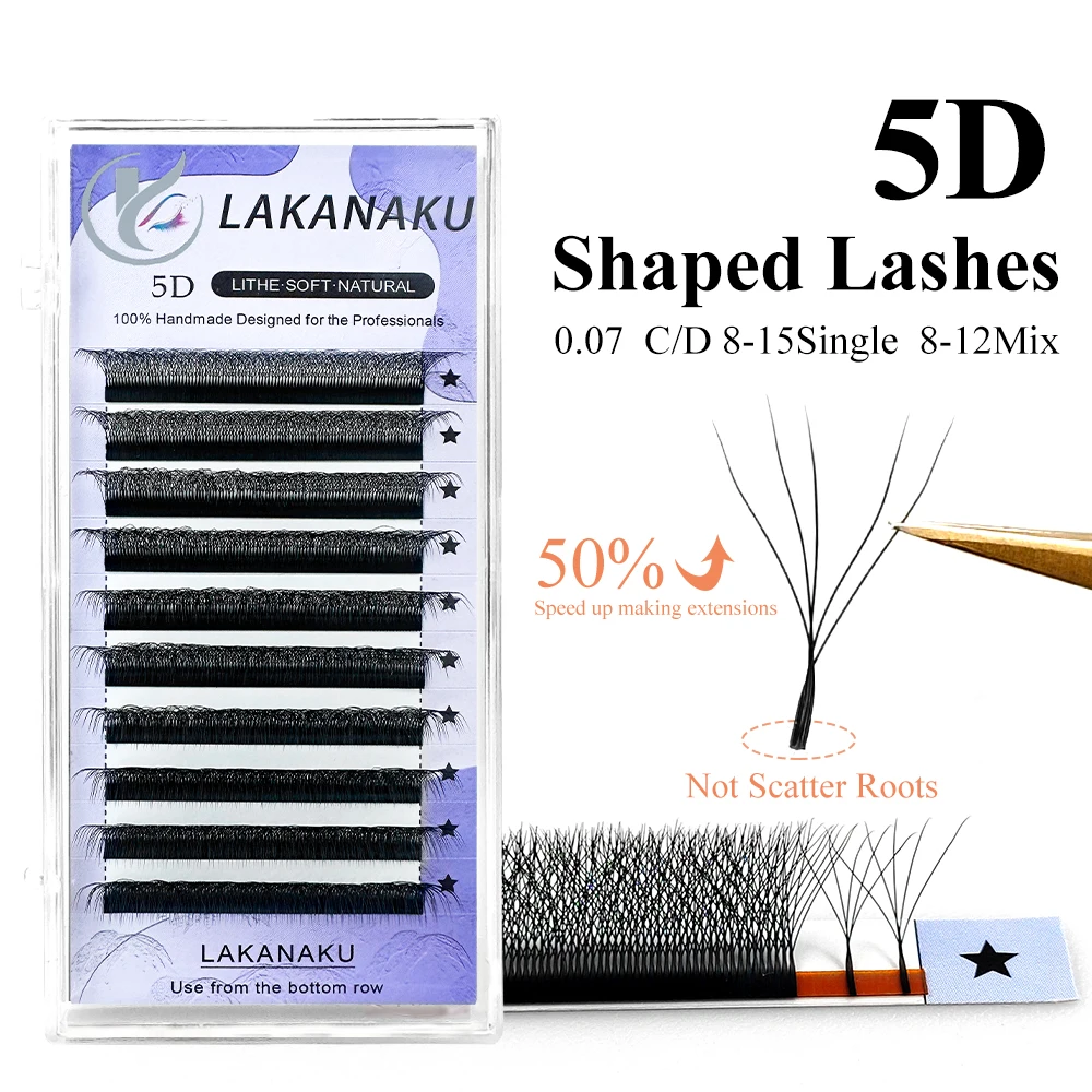 LAKANAKU 5D W Eyelashes Extension Volume Fans 6 Trays Cilios W Shape Lashes Natural Soft Make-up Fans