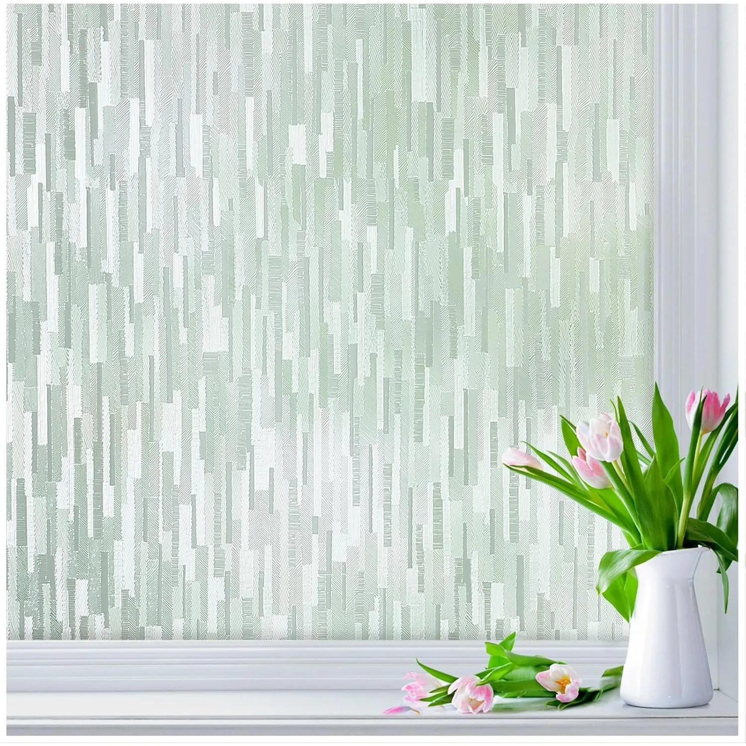 Frosted Mosaic Privacy Window Film, Non Adhesive Glass Sticker, UV Block Heat Removable Window Tint for Home Bathroom Bedroom