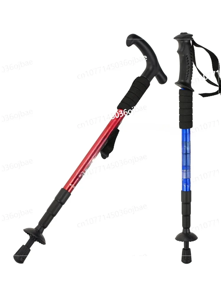 Outdoor Hiking Stick T Handle Cane Aluminum Alloy Telescopic Stick Climbing Equipment Hiking Cane