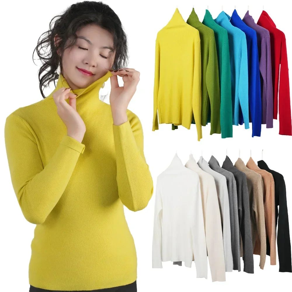 Women's Sweater Choker High Collar Thermal Tops Woman Turtleneck Slim Thin Sweaters Candy Color Jumper Knitwear Pullover Outwear