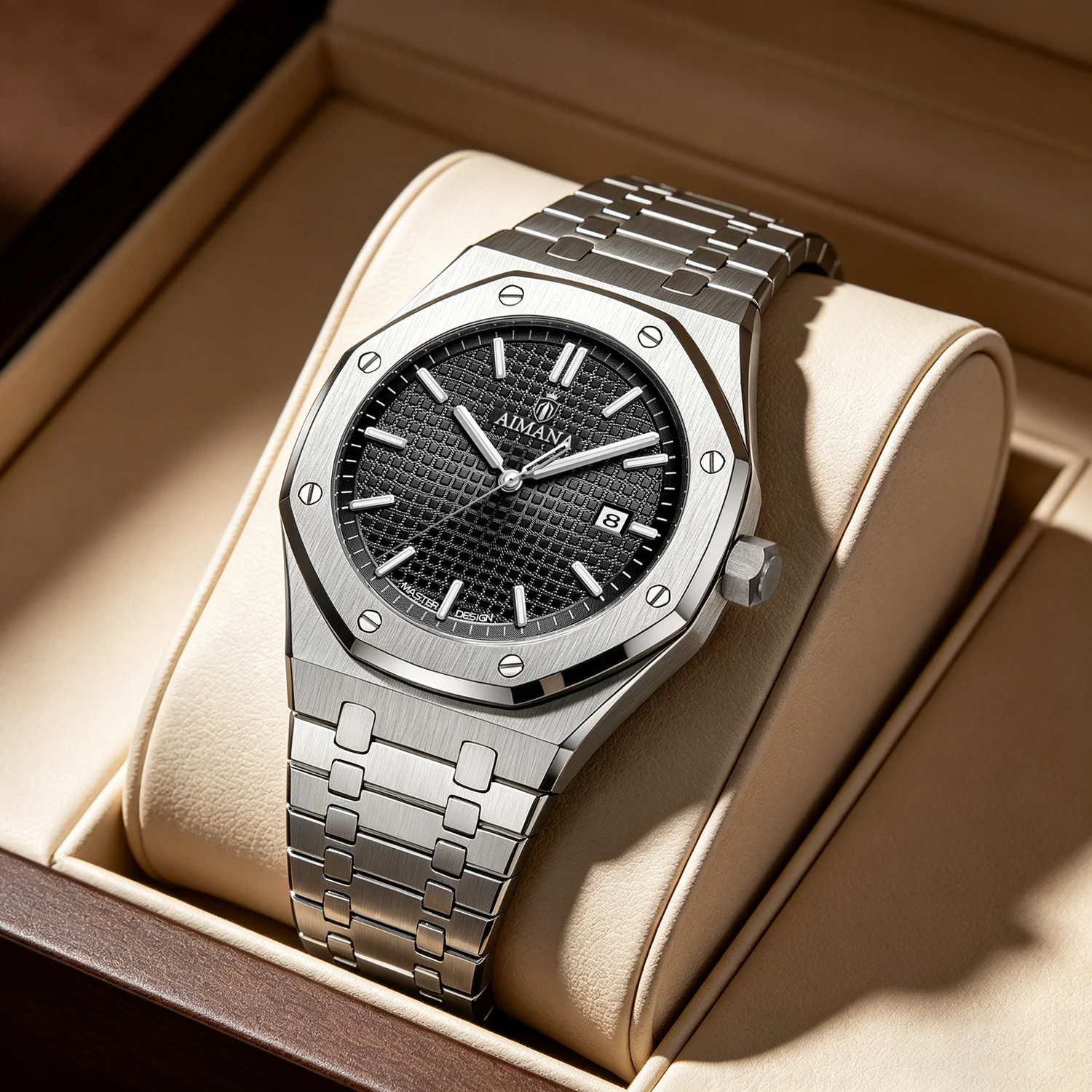 AIMANA Men's Luxury Brand 2026 New Quartz Watch Waterproof Luminous Date Stainless Steel Strap Business Casual