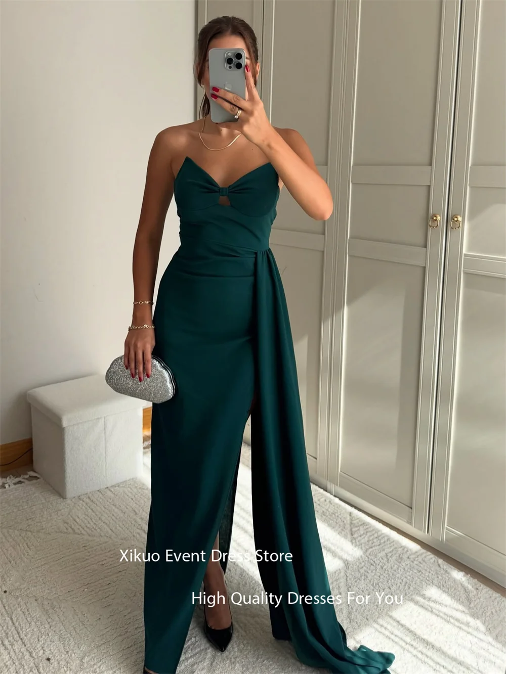 Xikuo azul real alta fenda vestidos de noite cortar querida sereia plissado vestidos de festa formal vestidos de fiesta personalizado