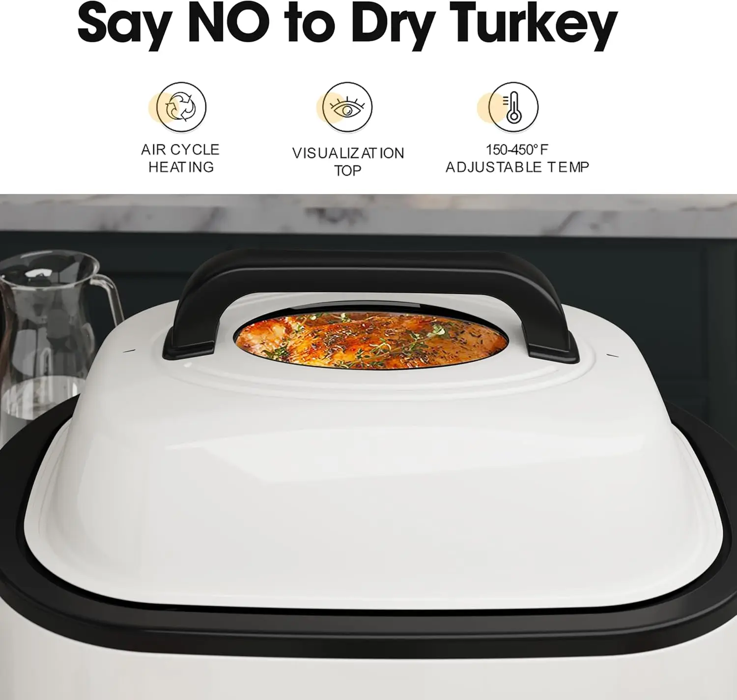 فرن شواء ديك رومي 22 كيو تي، بوفيه كهربائي مع غطاء ذاتي التغطية، 1450 وات، مقابض باردة تعمل باللمس، ستانلس ستيل، مقلاة قابلة للإزالة وR