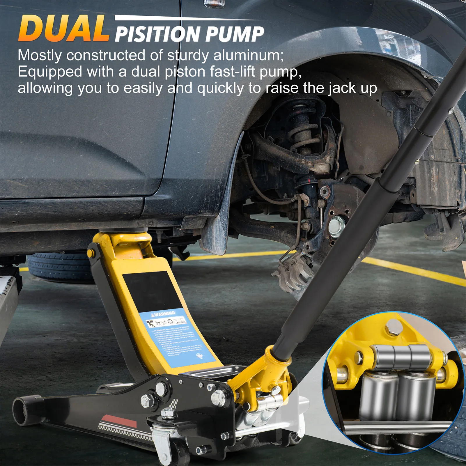 VEVOR 3T Floor Hydraulic Jack Pneumatic Low Profile Floor Jack Heavy-Duty Steel Racing Floor Jack with Single Piston Lift Pump