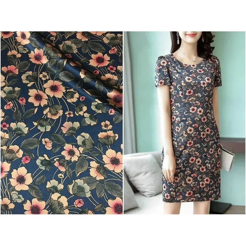 New Heavy Silk Elastic Satin Fabric Fabric Retro Small Floral Digital Inkjet Silk Dress Cheongsam Shirt Fashion Material