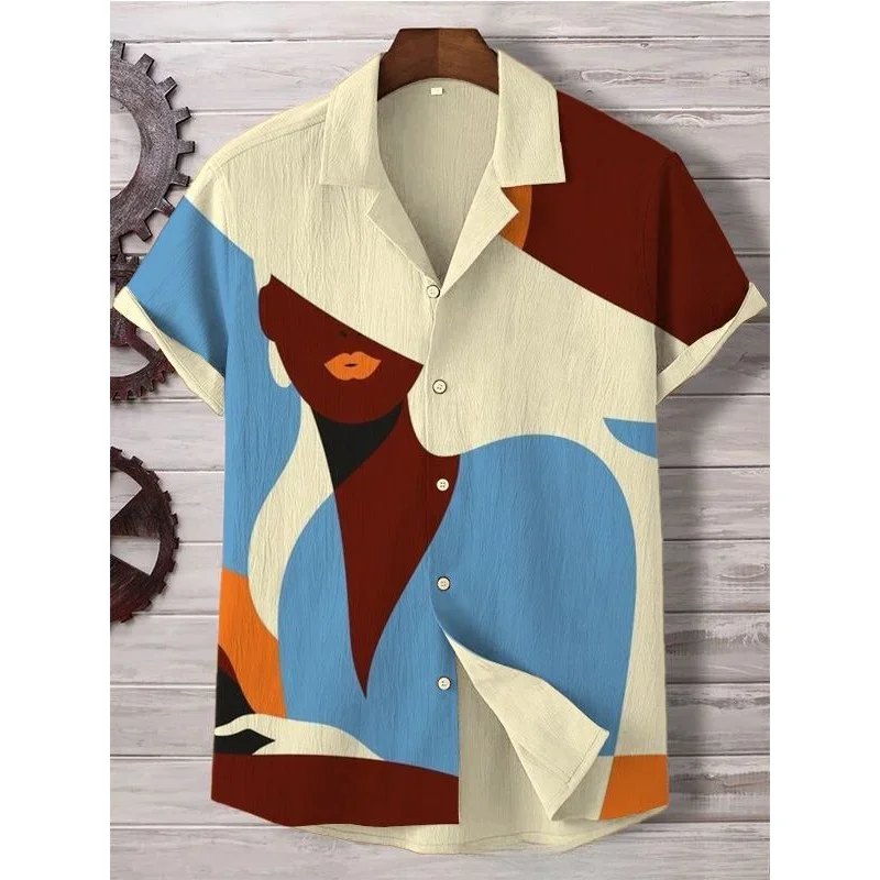 Camisa Retro de manga corta con estampado geométrico étnico africano para hombre, ropa de calle Harajuku, camisas Hipster con botones, ropa Vintage