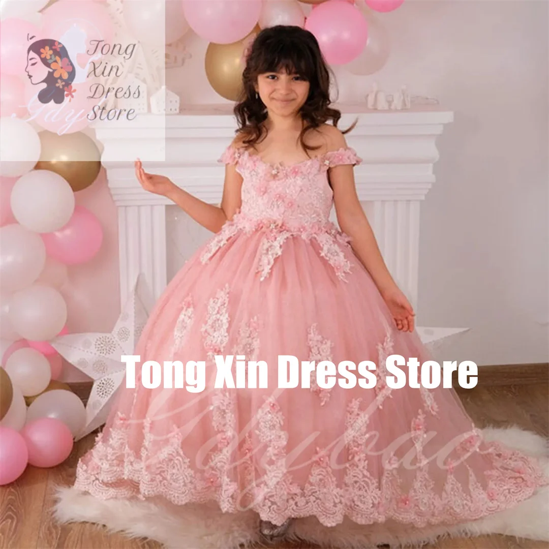 

Customized Wedding Feather Puffy With Bow Full Sleeves Flower Girl Dress For Kids Birthday First Communion Party Ball Gowns