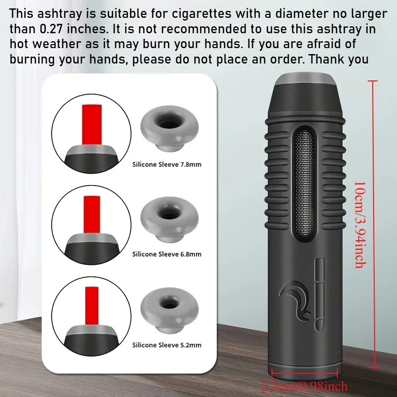 Portable Car Ashtray with Dual Anti-Smoke and Anti-Ash Residue Design, Prevents Ash from Falling Out of the Car, Comes with 3 Different Sizes of Cigarette Holders, Lazy Cigarette Holder, Eliminates the Need to Flick Ash When Smoking in the Car, Prevents Ash from Spilling, Suitable for Use in the Car and at Home, Is a Must-Have Item for Road Trips, and Is an Ideal Gift for Father's Day【4-Piece Set - 1Pc Black Ashtray + 3Pcs Silicone Covers of Different Sizes】