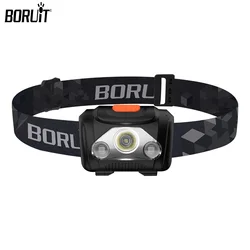 BORUiT Portable Mini LED Headlamp 4 Modes Battery Power Headlight Waterproof Outdoor Head Torch for Work Camping Fishing Lantern