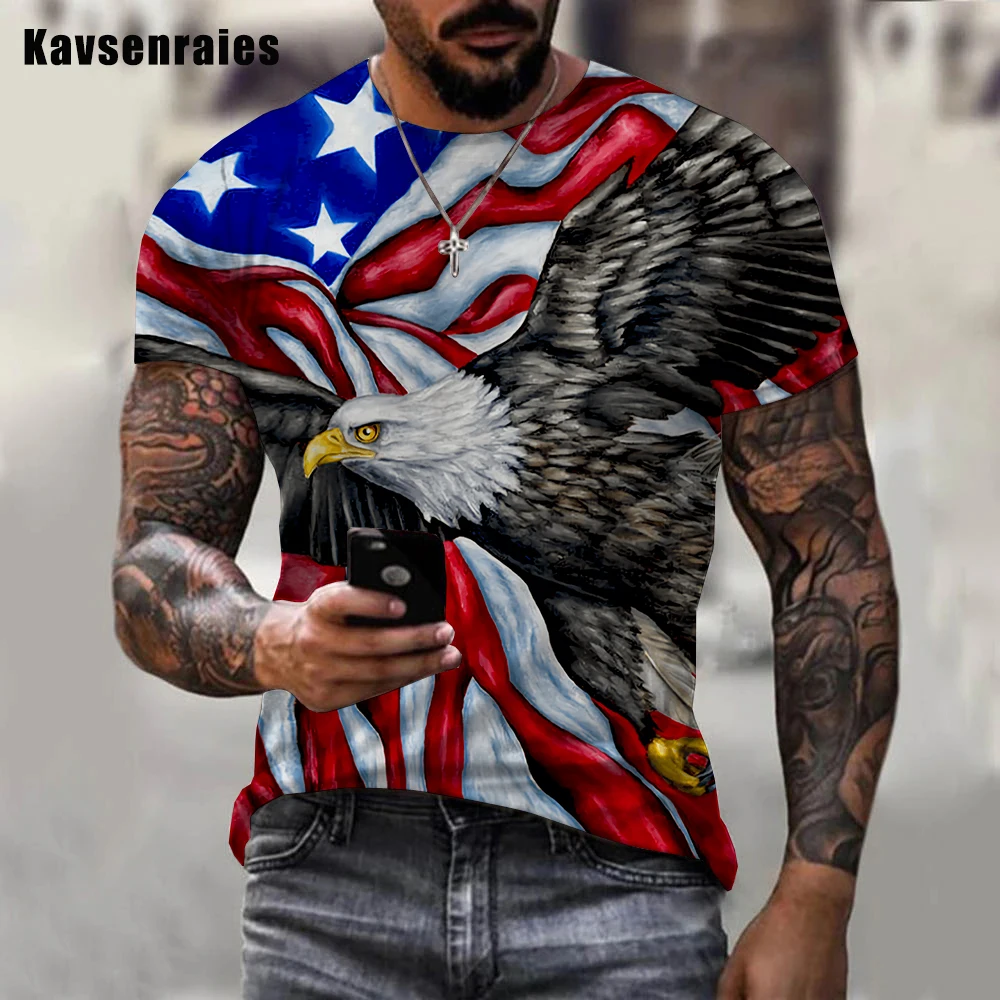 

2022 American Eagle Print 3D T-shirt USA Flag Short Sleeve Hip Hop Funny Flying Eagle T Shirt Boy Girl Casual Streetwear Tops