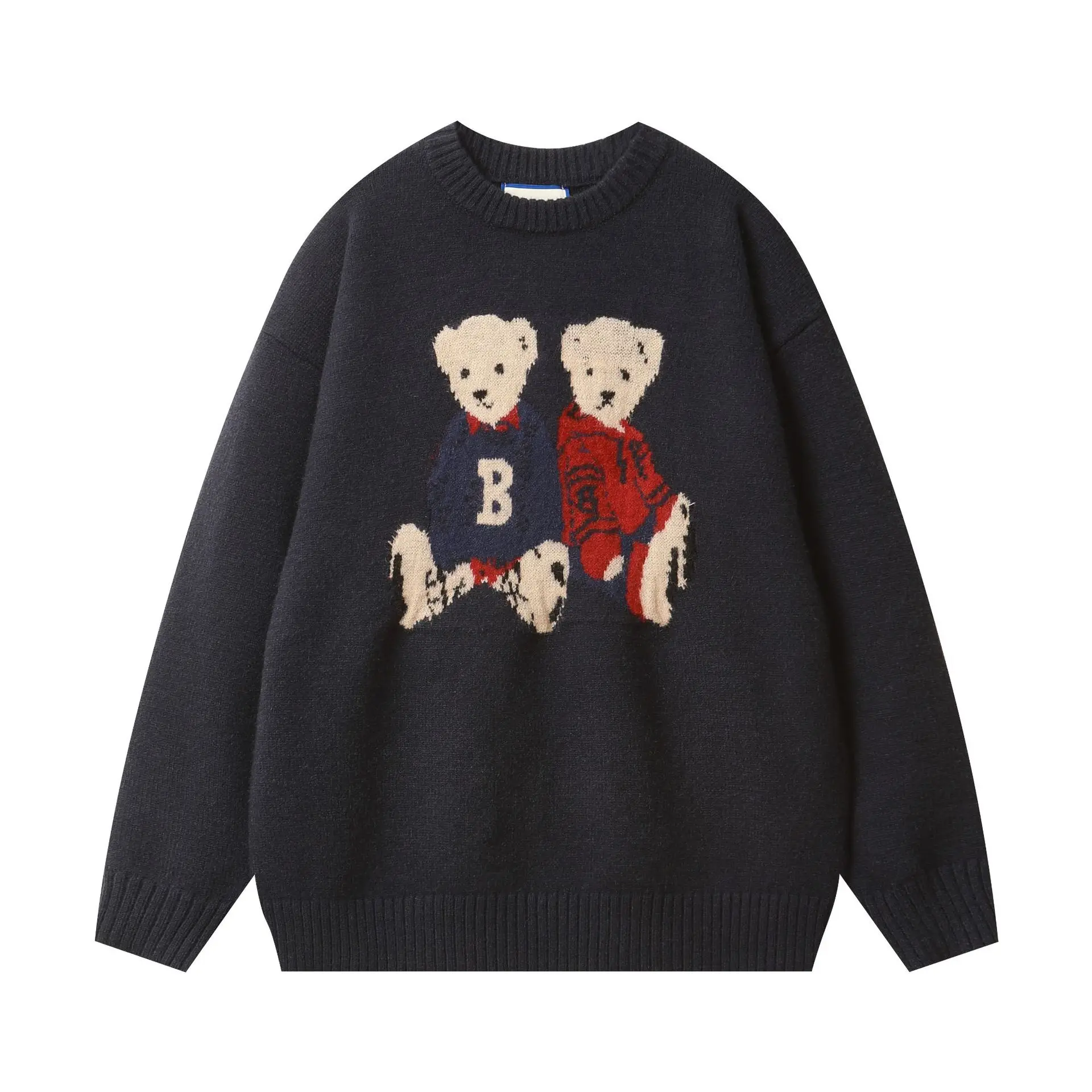 Uncledonjm American Retro Cute Couple Knit Crew Neck Pullovers Sweater Unisex