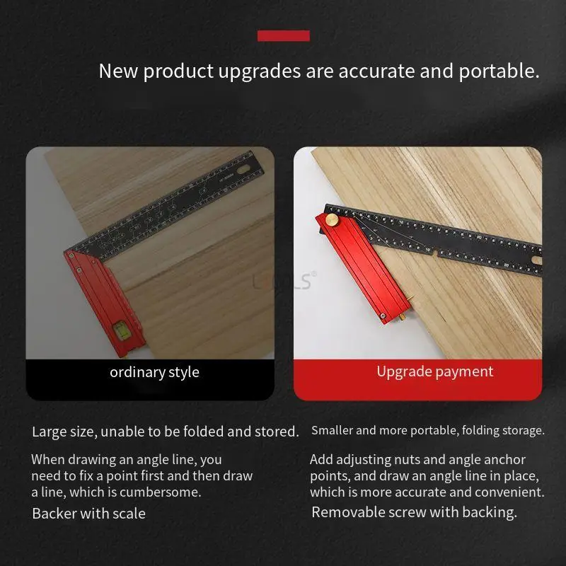 

Woodworking Square Ruler Precision Multifunctional Aluminum Alloy Foldable 90°Quick Positioning Woodworking Square Ruler for