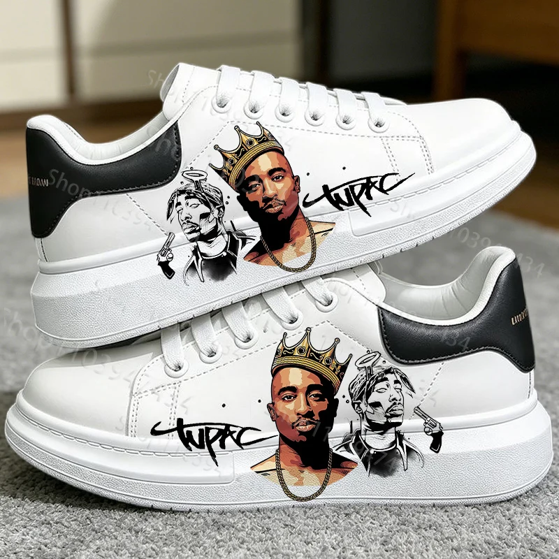 

Rapper Tupac Adult Men's Casual Shoes Man Woman Universal 2Pac Print Soft Sole Breathable Wholesale Board Shoes Ships in 24