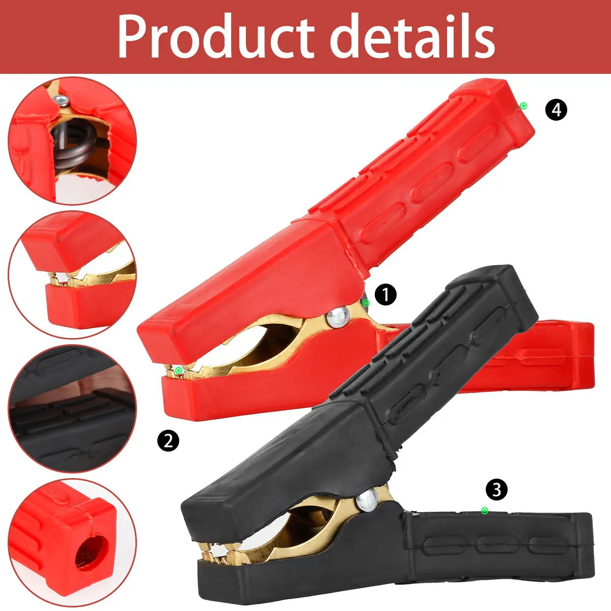 2Pcs 500-1000Amp Pure Copper Alligator Clips car Heavy Duty Battery Clamps Jump Lead Clip Insulated Full Protective