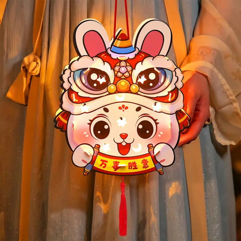 Rabbit Paper Lantern with Pole Tassels Battery Operated Sided Hollow DIY Handmade Chinese New Year