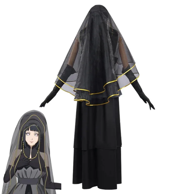 Costume de Cosplay Anime Hyuga Hinata, robe de mariée noire, voile, jupe de princesse, chapeau, perruque, femme adulte, Costume de carnaval Sexy d'halloween 5ftu