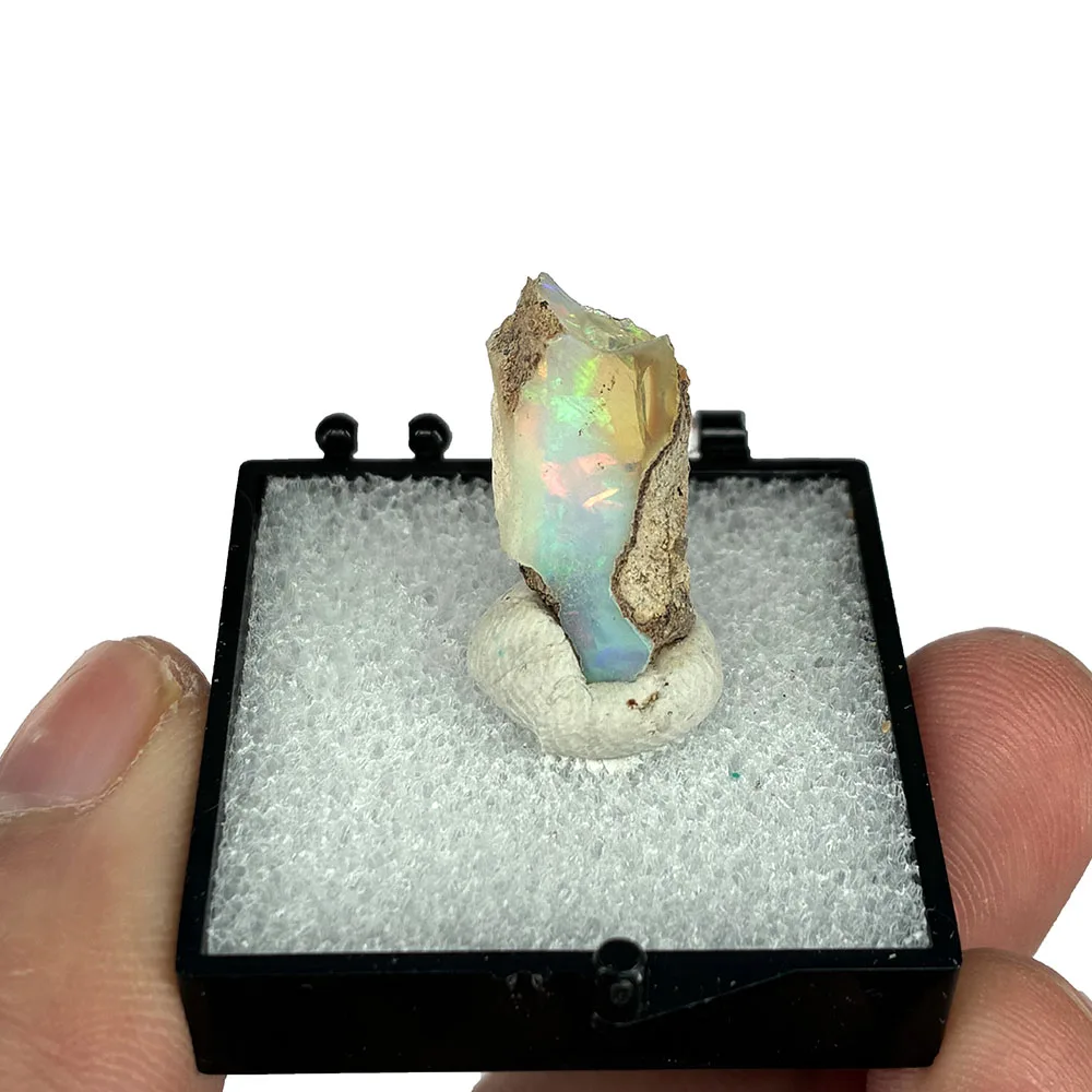 Natural Rare Colorful Ethiopia Opal (No Need Water) Gem Mineral Specimen Box Size:35X35mm (Need lighting) Small Cracks view 2