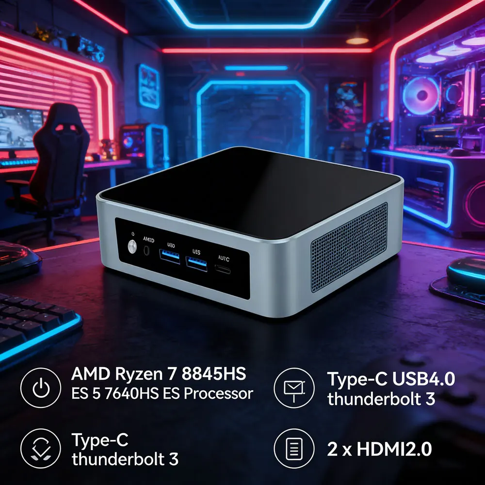 Cheap Office Home Mini PC AMD Ryzen 7 8845HS ES 5 7640HS ES Type-C Thunderbolt3 2xHDMI 2.0 Mini Computer NUC Windows 11 Pro