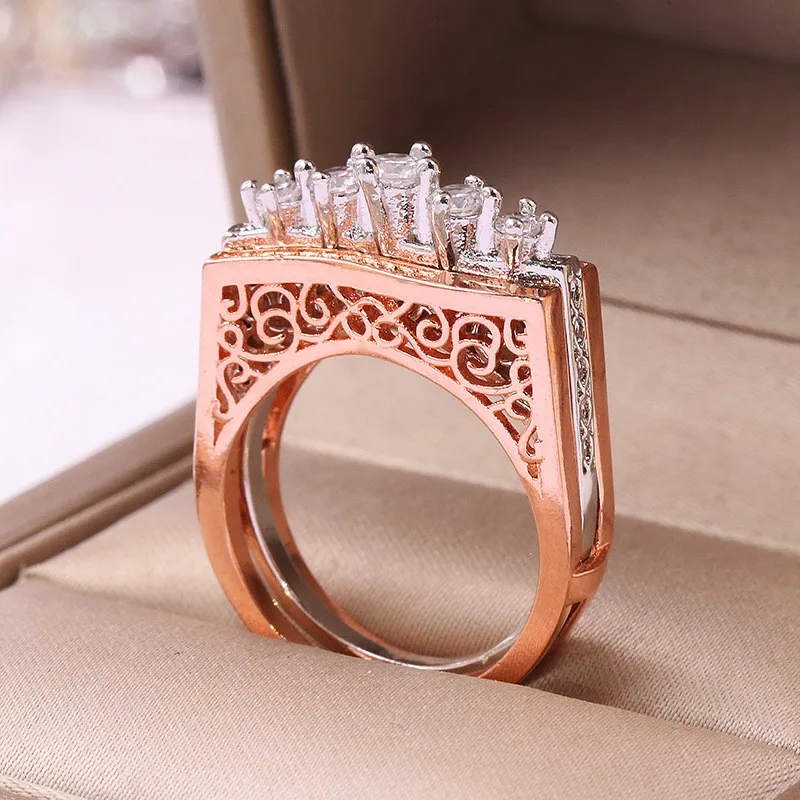 2-in-1 Vintage Court ring sets S925 Silver Color AAAAA cz Hollow Party Wedding Band Rings for women Bridal Finger Jewelry