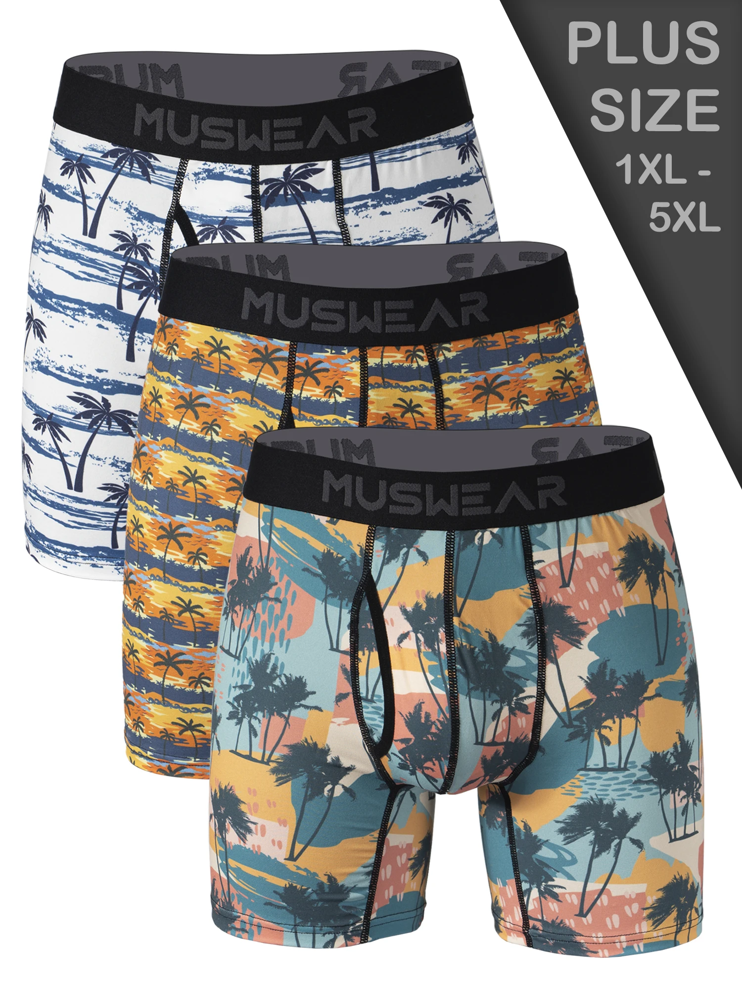 

3pcs MUSWEAR plus Size Men's Boxer Briefs Side Opening Double-Sided Brushed High Elasticity Quick-Drying Underwear