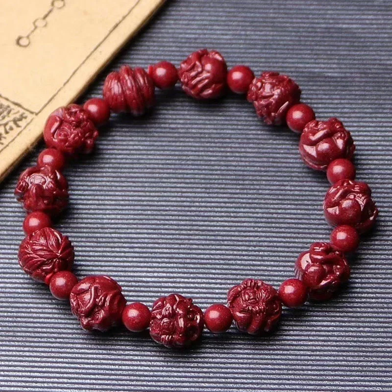 

Customized Natural Red Organic Cinnabar Chinese Zodiac Bracelet Beads Accessories DIY Bangle Charm Jewellery Fashion Amulet Gift