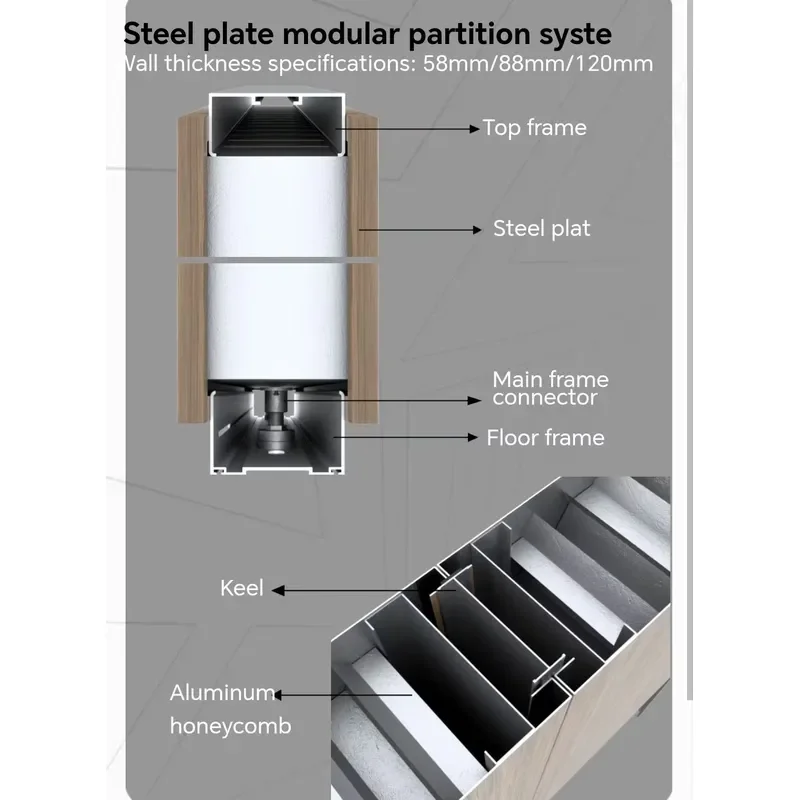 Fire Resistant Partition Wall Wood Grain Private Modular Metal Wall Home Office Partitions Manufacturer 5