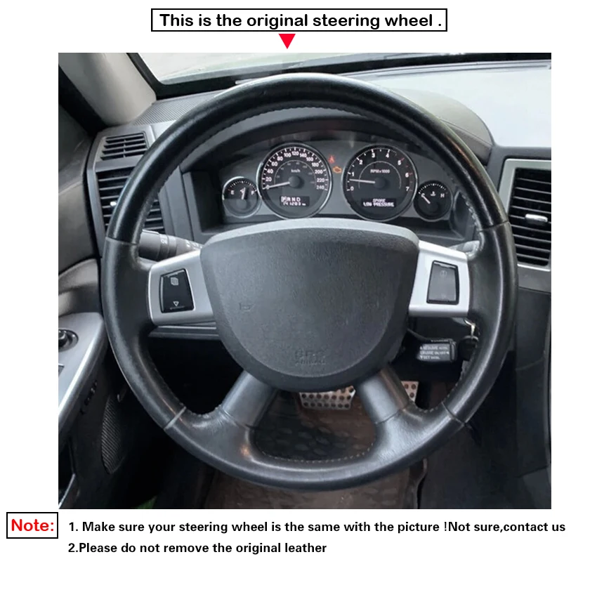 غطاء عجلة القيادة من الجلد الصناعي الأسود لسيارة جيب كوماندر XK جراند شيروكي III شيروكي IV KK 2008-2010 دودج نيترو 2007-2012