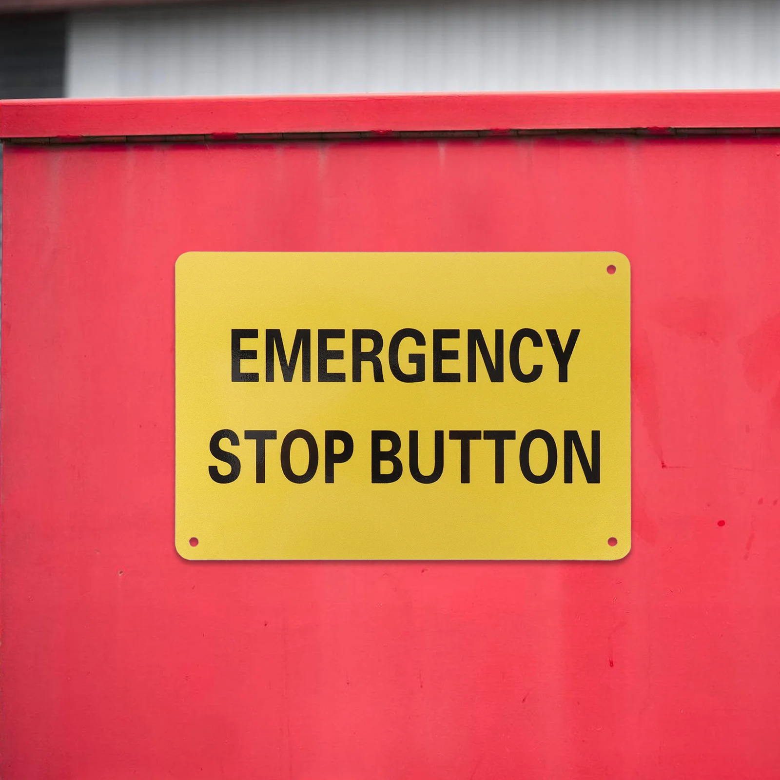 علامة زر إيقاف الطوارئ، مؤشر أمان تحذيري متين من الألومنيوم لمعدات الآلات الصناعية، علامة السلامة المرورية