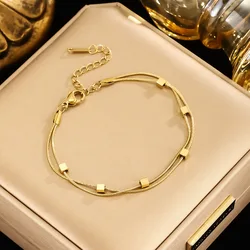 316L Stainless Steel New Fashion Waterproof Jewelry Minimalism Welding Cube Beaded Elegant Charm Snake Chain Bracelets For Women