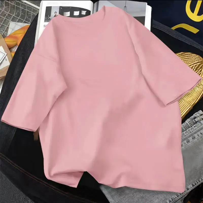 DAYIFUN-Women's Cotton Short-Sleeved O-Neck Tees Lady Oversized Tops Casual T Shirts for Couple Summer T-shirts 2024