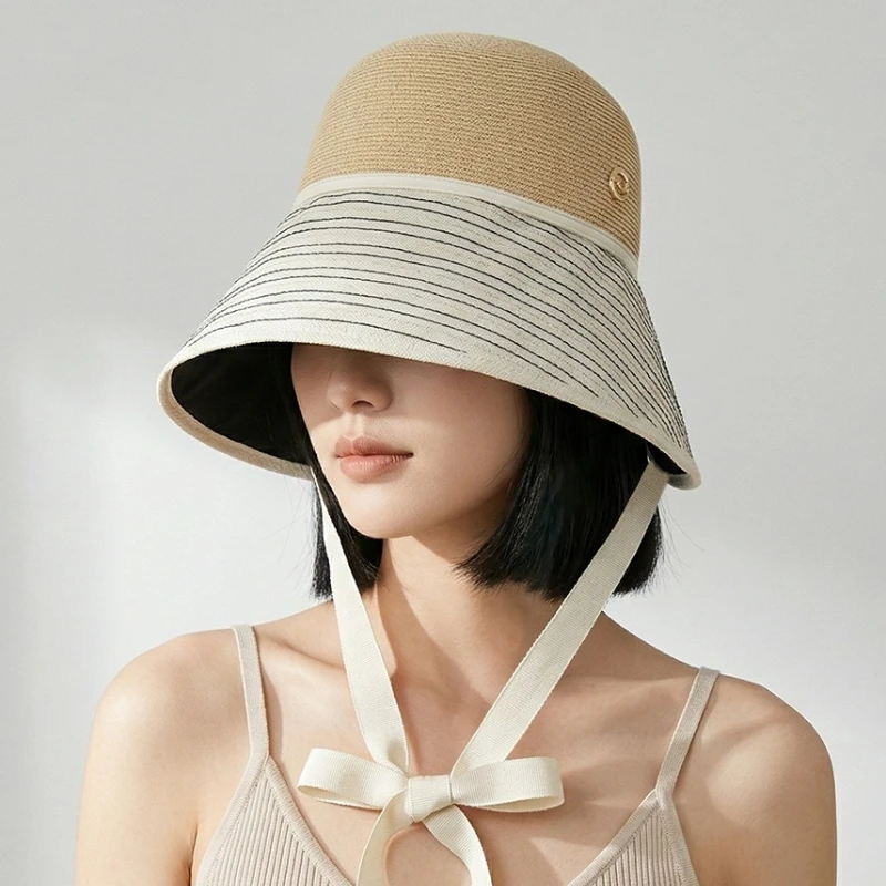 

Women's Wide-Brim Sun Hat: Summer UV Protection Bucket Hat, Foldable Beach Hat, Breathable Straw Hat, Elegant Outdoor Travel Cap