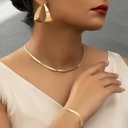 Simple Necklace Earrings Bracelet Set For Women Metal Style Holiday Party Gift Fashion Jewelry S018