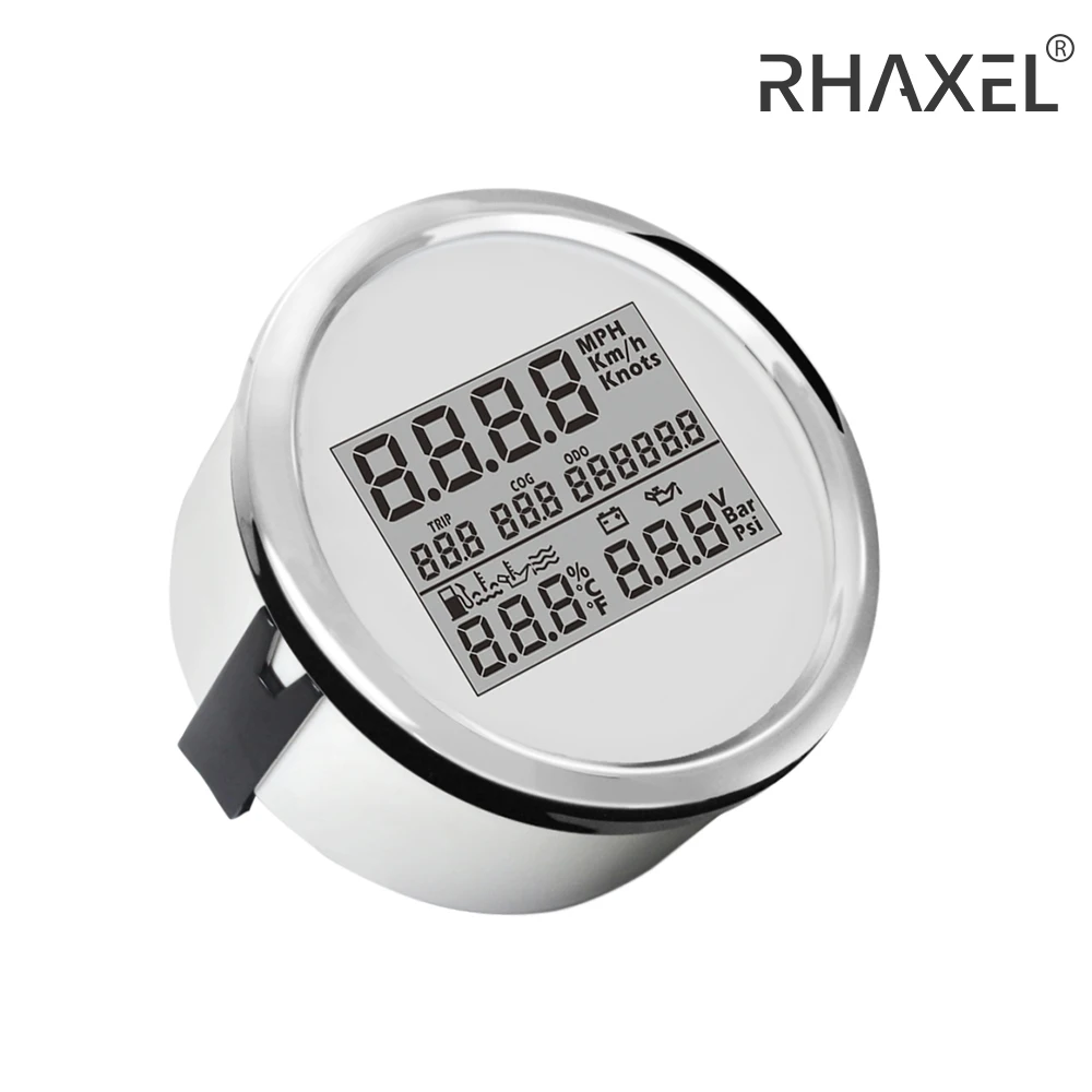 RHAXEL 85mm (3 3/8'') Auto 3in1 Multi-Function Guage GPS Speedometer with Fuel Level Water Level Oil Temp. Water Temp. 12V 24V