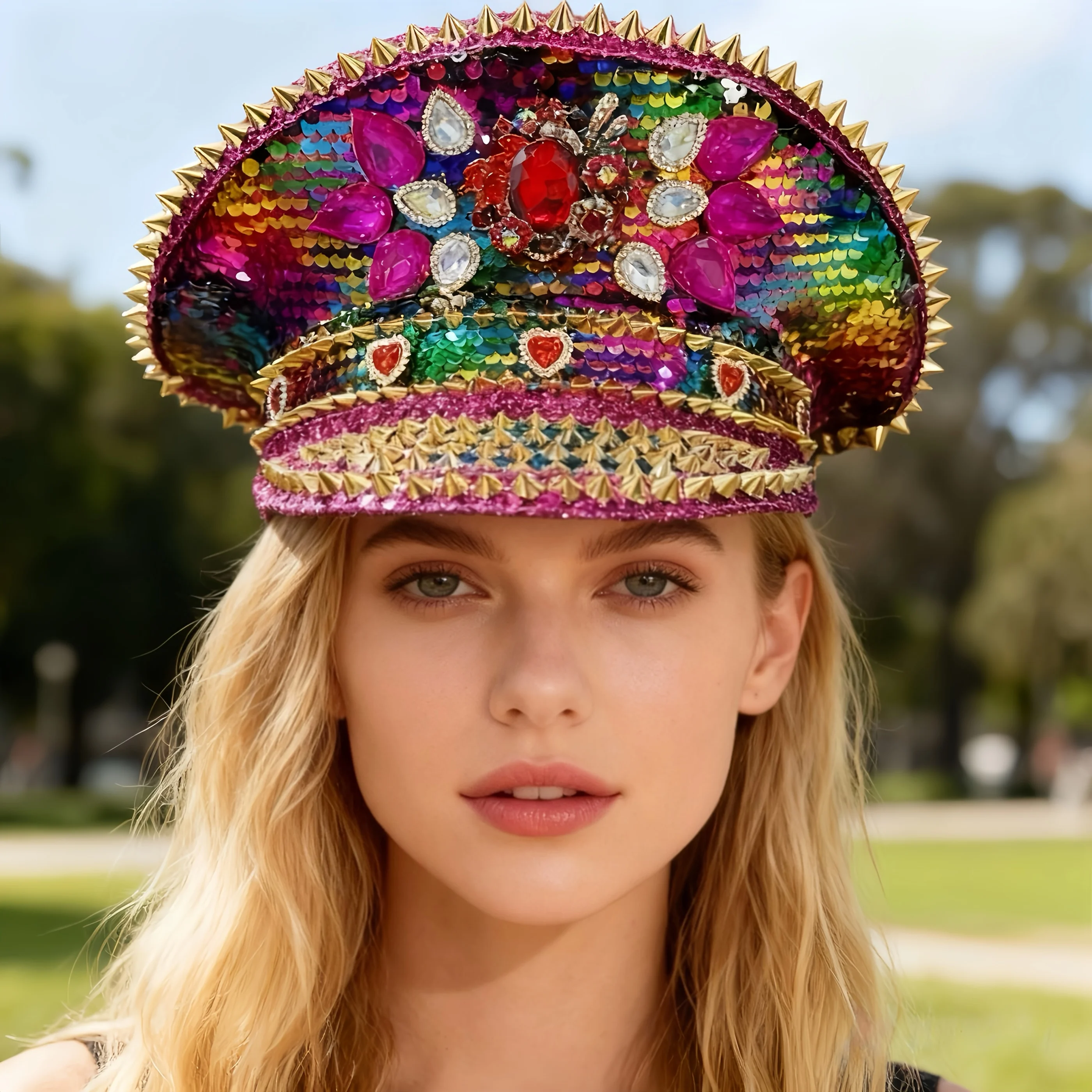 

HongLuan Carnival Disco Steampunk Captain Hat Rhinestone for Music Festival Woman, Rave Festivals Accessories ＆ Party Caps Man