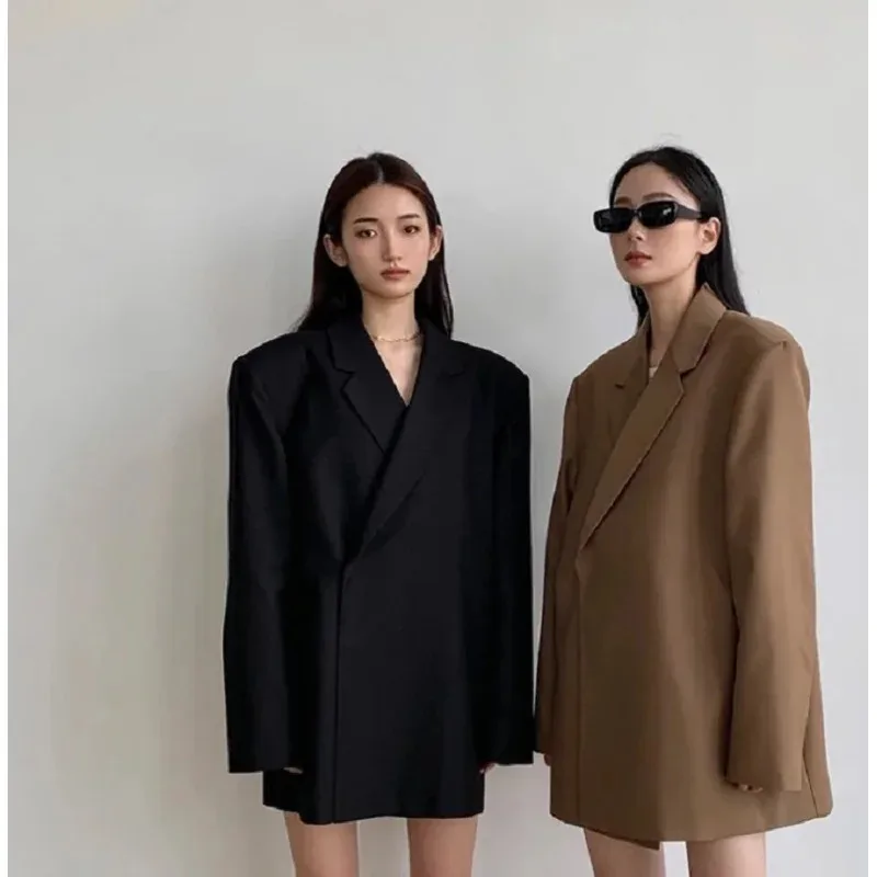 

NewAutumn and winter women's blazer jacket casual solid color double-breasted pocket decorative Oversize coat YI934820255;h'8,k'