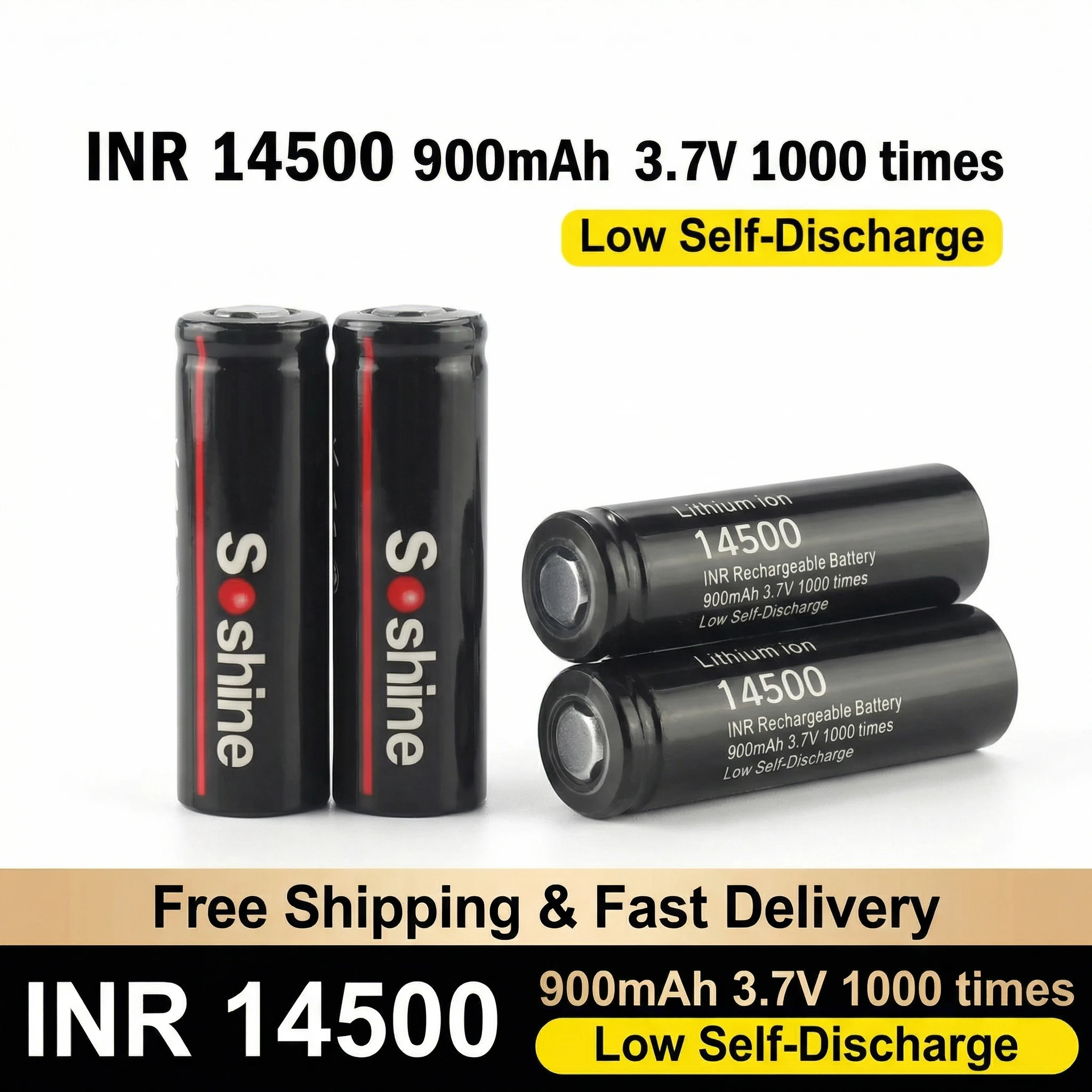 

Rechargeable 14500 3.7V 900mAh Li-ion Battery High Capacity Lithium Cell 1000 Cycles for Solar Lights Toys LED Flashlight