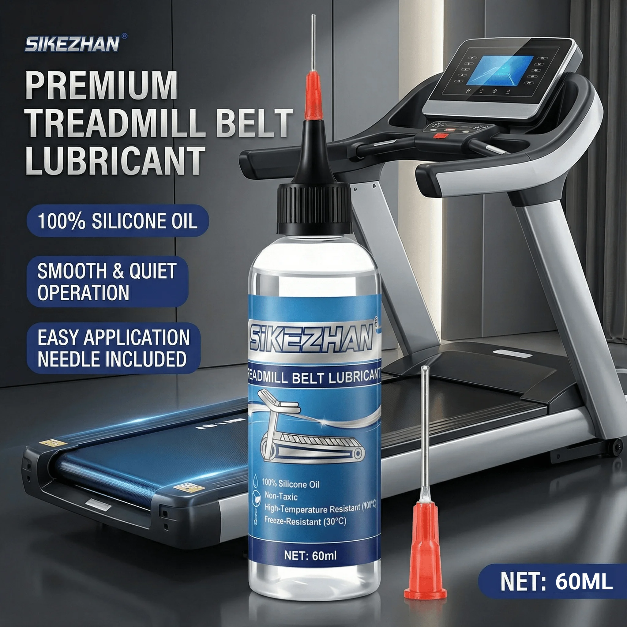 Universal Treadmill Belt Lubricant 2oz 100% Silicone Oil. Reduces Friction & Noise. Maintenance Lube for Gym Running Machines