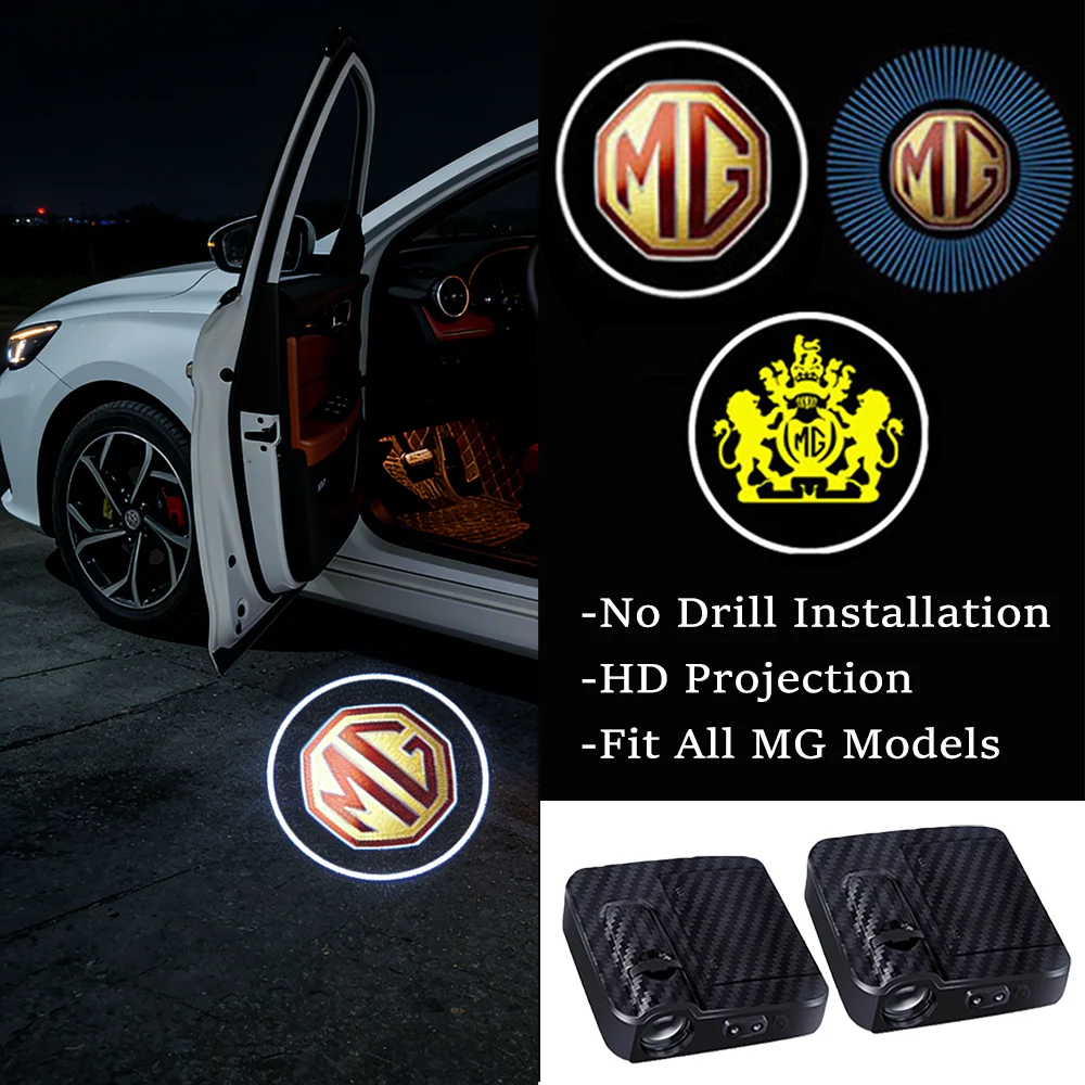 2Pcs MG HD Led Welcome Light Car Door Projector Lamps For MG ZS 5 7 6 Cyberster MG4 EV ES5 HS ONE GT GS MG3 3SW MARVEL R Scorpio