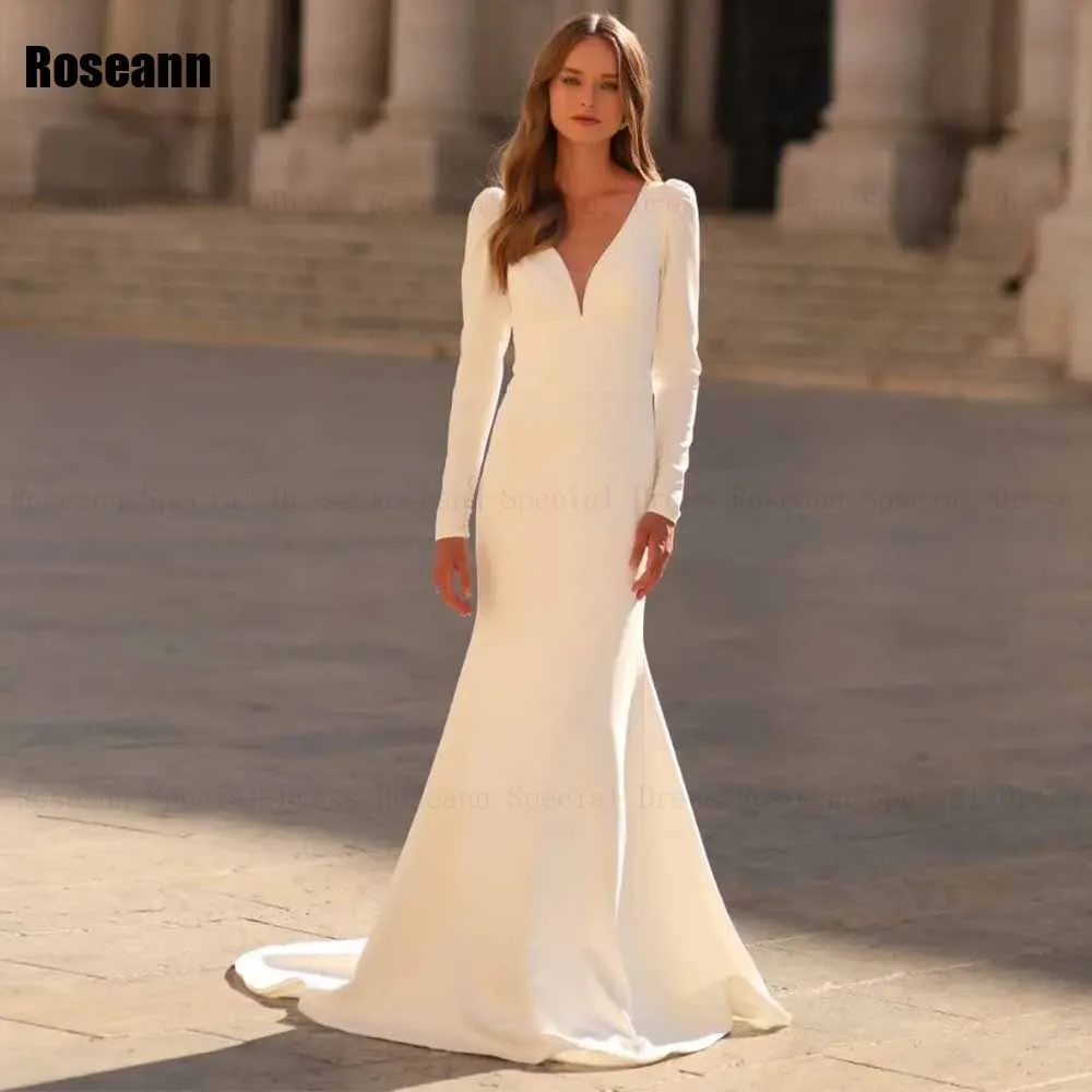 2024 New Design Exquisite Mermaid Wedding Dress V-Neck Full Open Back Bride Dresses Brush Train Floor Length robe de mariée