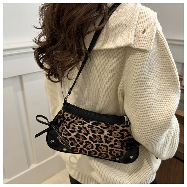 Neue Achselhöhle Tasche Trendy Schulter Tasche für Frauen Süße Doppel Bogen Handtasche Damen Tasche Retro Mode Weibliche Leopard Print Schulter Tasche – Detail 17
