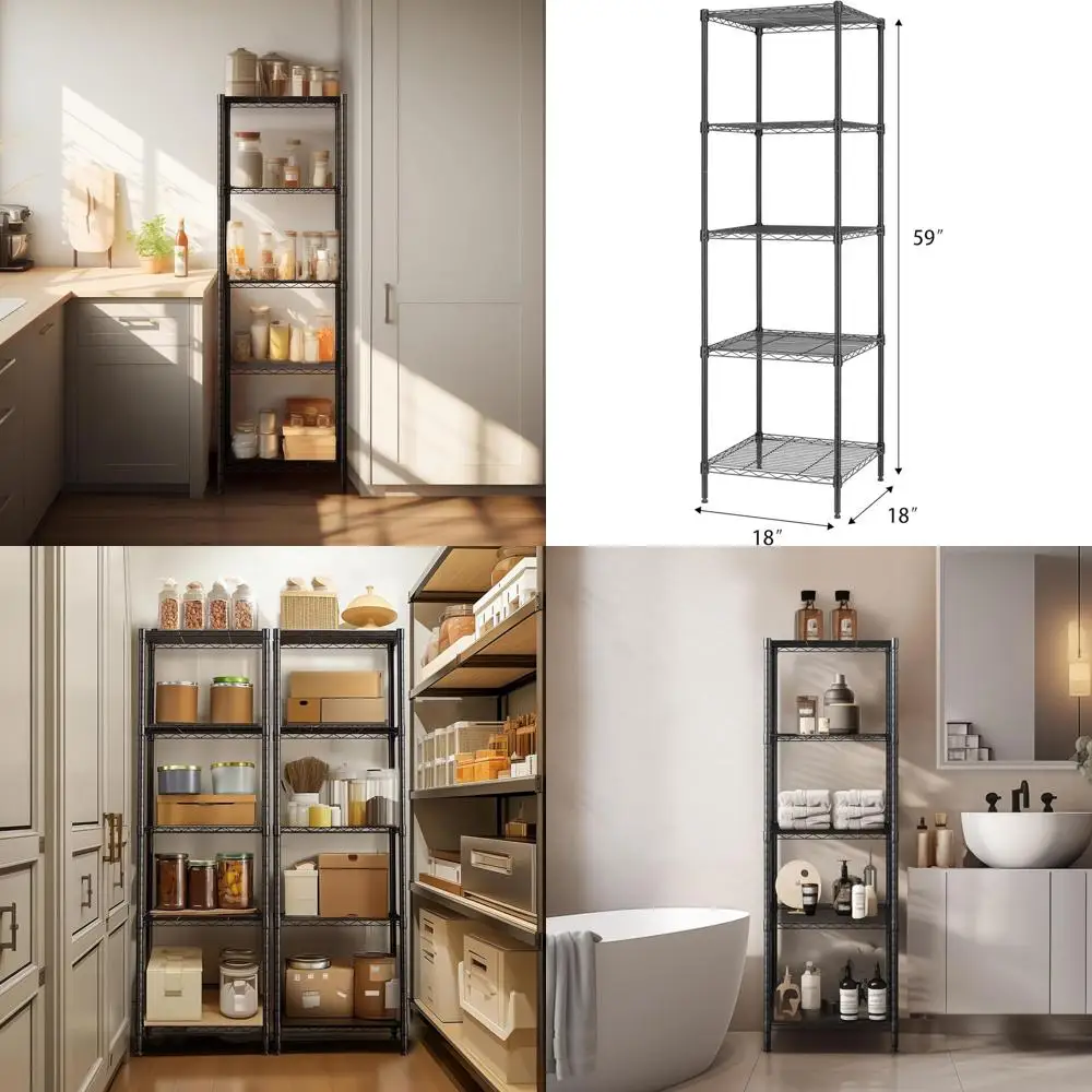 

5-Shelf Heavy Duty Wire Shelving, 18x18x59, Thick Steel Tube, Certified, Black