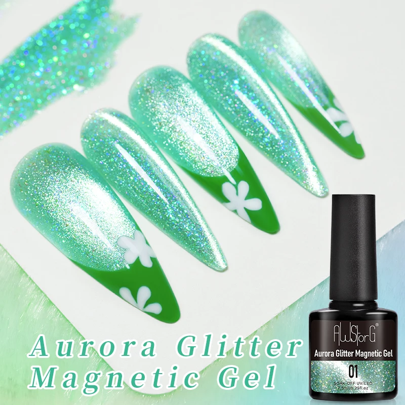 

AWStorG 7.5ML Flakes Cat Magnetic Gel Summer Green Magnetic Gel Nail Art Polish Ultra Glitter Soak Off UV LED Varnish Design