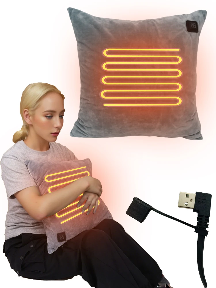 

USB Double Side Heated Pillow for Lumbar Support 5V Heating Lumbar Support Pillow for Office Chair Electric Heated Throw Pillow